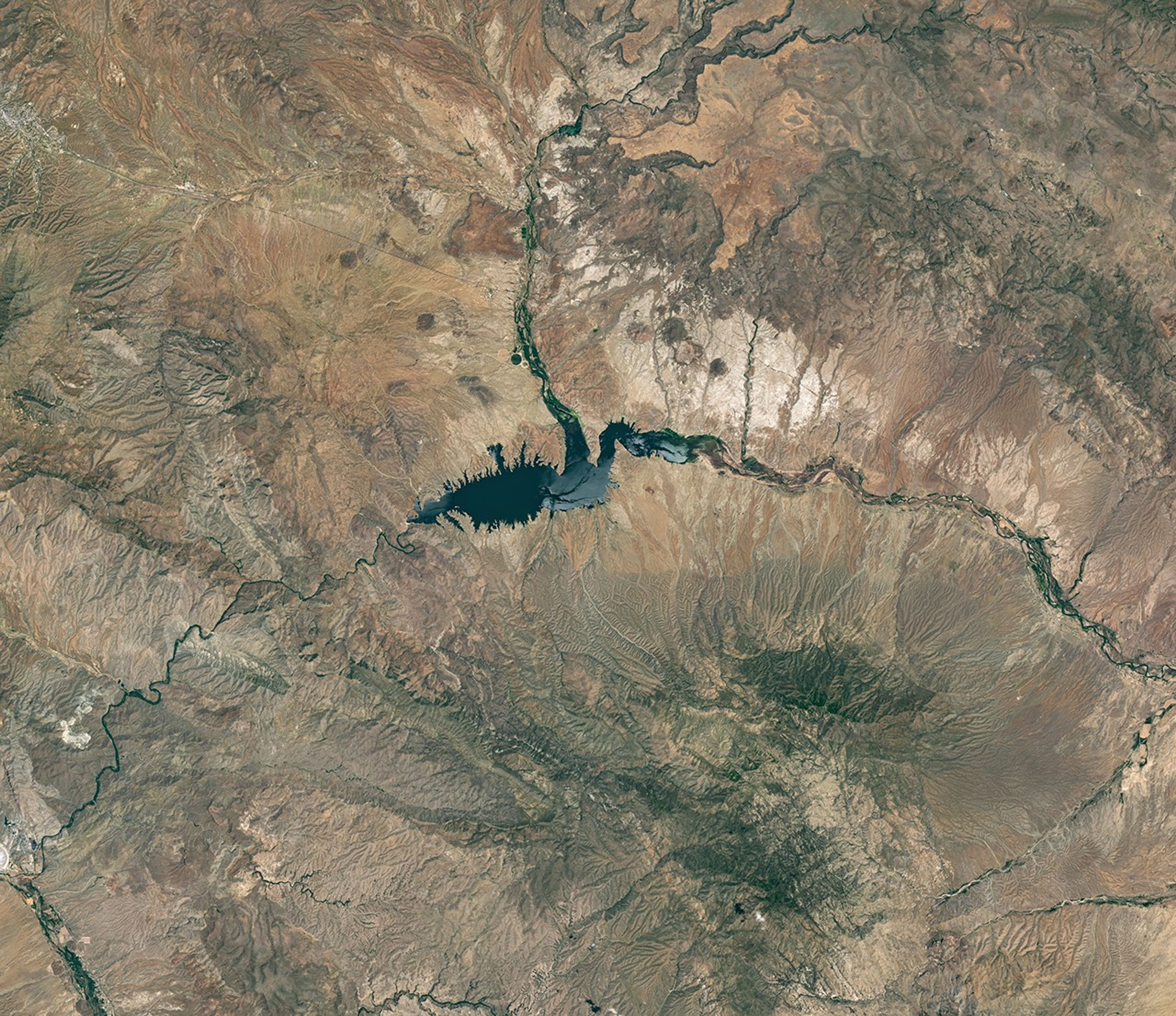 The reservoir appears lake-like and expansive in an image acquired in June 2023.