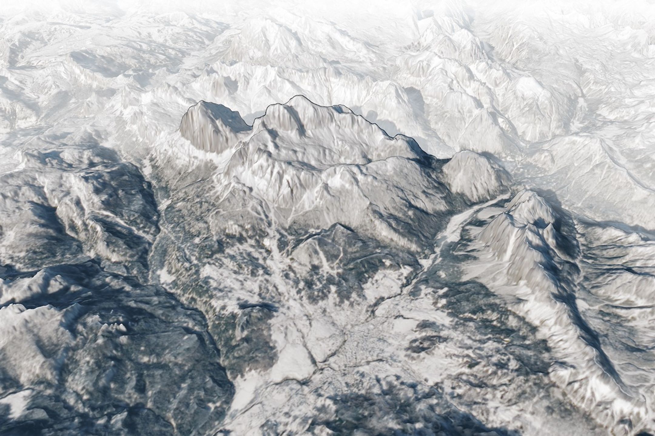 A 3D map shows the town of Cortina d’Ampezzo, Italy, in the foreground with tall peaks in the Dolomites rising behind it. A label indicates the location of the Olympic ski run on a mountain called Tofana di Mezzo. Snow covers the ground in most of the scene.