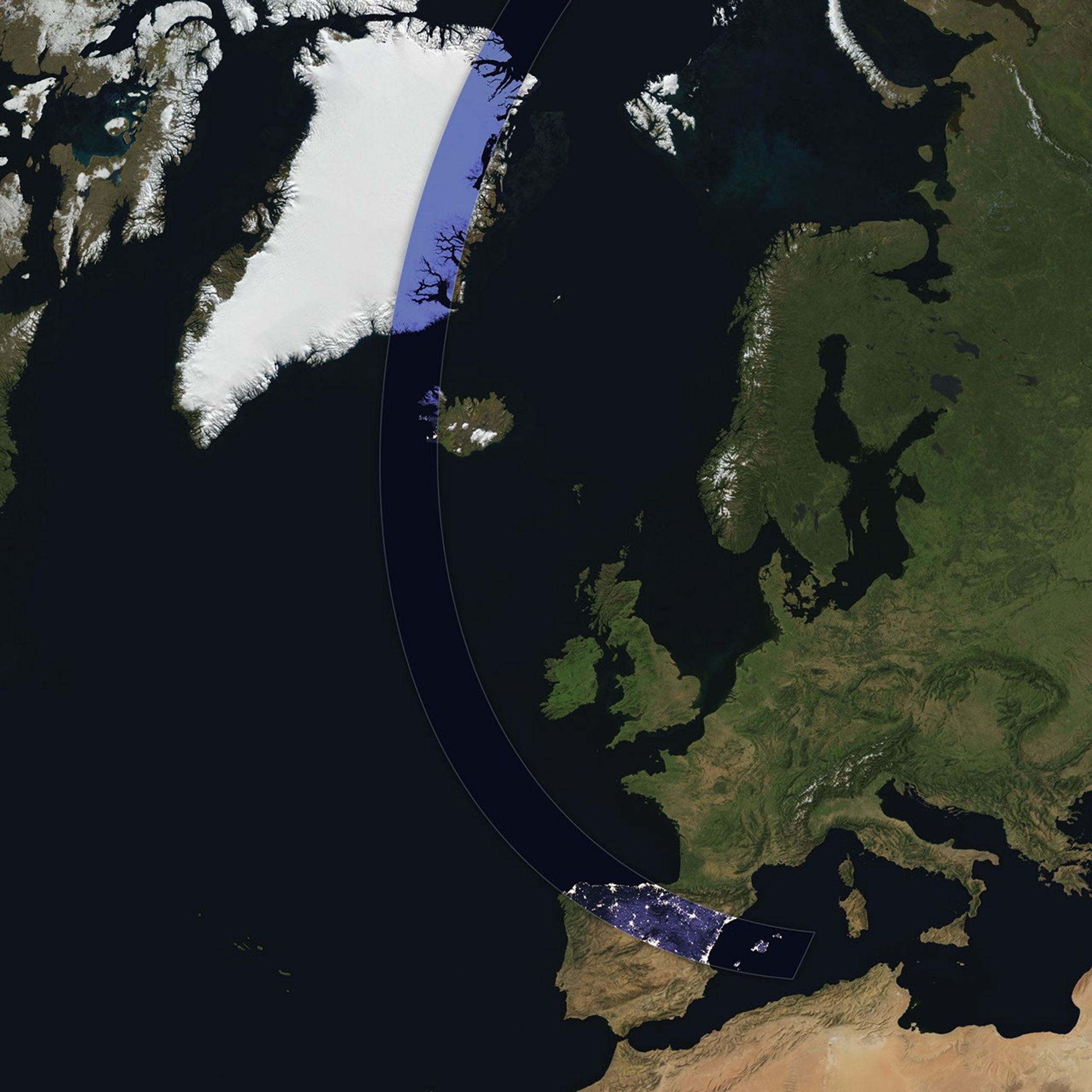 A map shows the path of totality of the solar eclipse on August 12, 2026, arcing across Greenland, Iceland, the North Atlantic, and Spain.