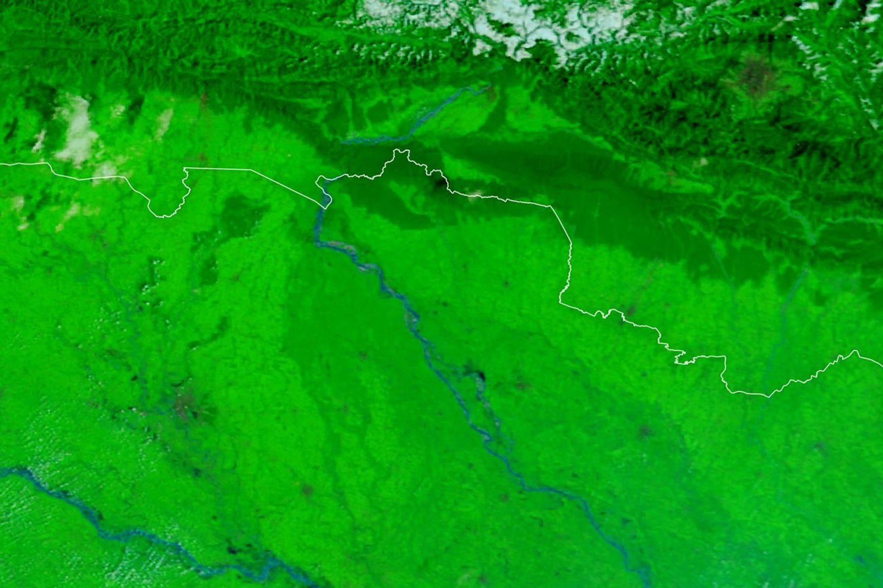 A false-color satellite image shows the Gandak River before the flooding on September 20, 2026.
