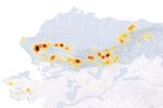 A map of Alaska shows rusting river locations, with red colors indicating higher density. Most have been observed in the Brooks Range, stretching east-west across northern Alaska.