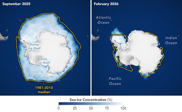 Antarctic Sea Ice image pair showing 2025-2026