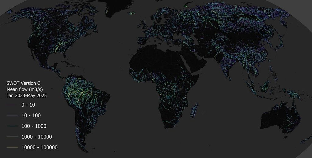 A map of the continents with lines indicating water flow.