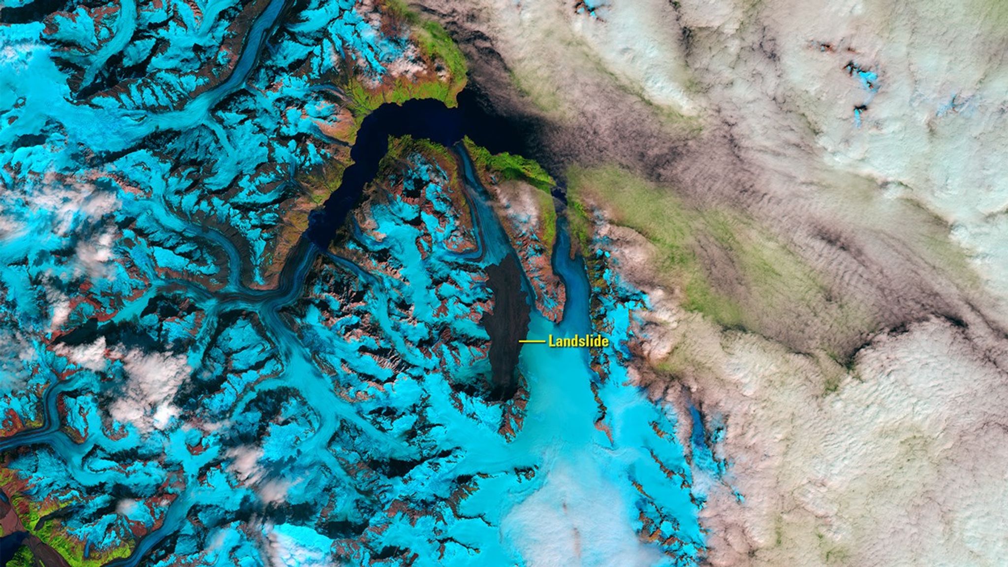 On June 28, 2016, a 4,000-foot-high mountainside in Glacier Bay National Park and Preserve collapsed, dropping rocky debris equivalent to 60 million mid-size SUVs onto nearby Lamplugh Glacier. Seismologists estimated that the material tumbled down the mountain for nearly one minute and then continued to slide along the glacier for another 6 miles. The southeast corner of Alaska, where this event took place, is geologically active and considered a hotspot for such landslides.   Images taken by the Operational Land Imager onboard Landsat 8. Source: U.S. Geological Survey (USGS) Landsat Missions Gallery; U.S. Department of the Interior / USGS and NASA.