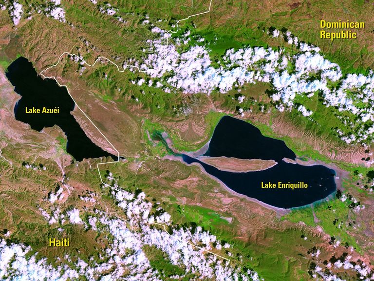 The Dominican Republic’s Lake Enriquillo has doubled in size since 2002. By March 2016, it had engulfed 40,000 acres of farmland and displaced thousands of families. Similarly in Haiti, Lake Azuéi grew by 40 percent in that time period, stretching farther into the neighboring country. Dominican leaders hope damming the Rio Yaque del Sur, the nation’s second-longest river, will keep the lakes from swallowing more farmland and further threatening the fragile ecosystem. Images taken by the Enhanced Thematic Mapper Plus onboard Landsat 7 and the Operational Land Imager onboard Landsat 8. Source: U.S. Geological Survey (USGS) Landsat Missions Gallery; Lake Levels in Hispaniola Rise Dramatically; U.S. Department of the Interior / USGS and NASA.