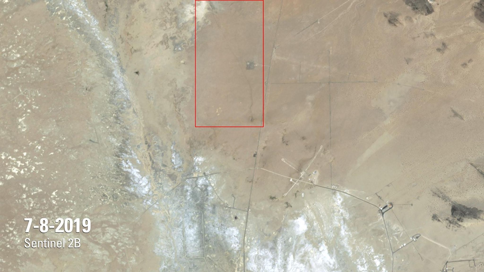 The July image shows a rupture in the Mojave Desert, caused by a magnitude 7.1 earthquake on July 5, 2019, the day after a magnitude 6.4 quake struck the same region. The rupture is about 30 miles (about 50 kilometers) long and cuts through Naval Air Weapons Station China Lake, a million-acre military installation reported to have sustained billions of dollars in damage. Radar analysis by NASA’s Jet Propulsion Laboratory estimates that each side of the fault shifted 2 feet or more from its original position. Images taken by the European Space Agency’s Sentinel-2B satellite. Source: U.S. Geological Survey’s National Land Imaging Image Collections