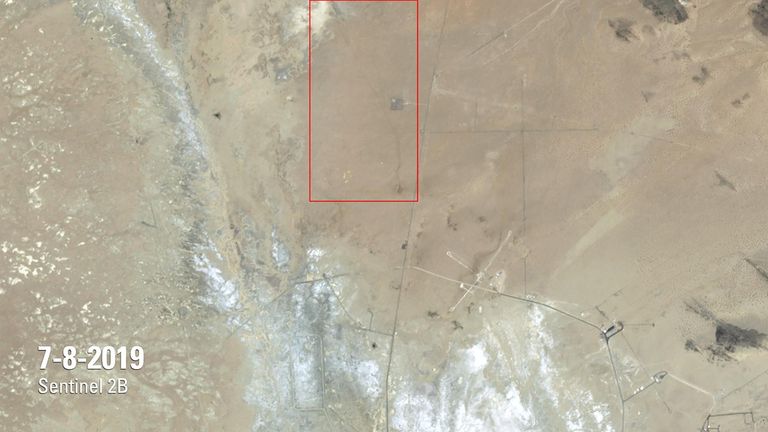 The July image shows a rupture in the Mojave Desert, caused by a magnitude 7.1 earthquake on July 5, 2019, the day after a magnitude 6.4 quake struck the same region. The rupture is about 30 miles (about 50 kilometers) long and cuts through Naval Air Weapons Station China Lake, a million-acre military installation reported to have sustained billions of dollars in damage. Radar analysis by NASA’s Jet Propulsion Laboratory estimates that each side of the fault shifted 2 feet or more from its original position. Images taken by the European Space Agency’s Sentinel-2B satellite. Source: U.S. Geological Survey’s National Land Imaging Image Collections