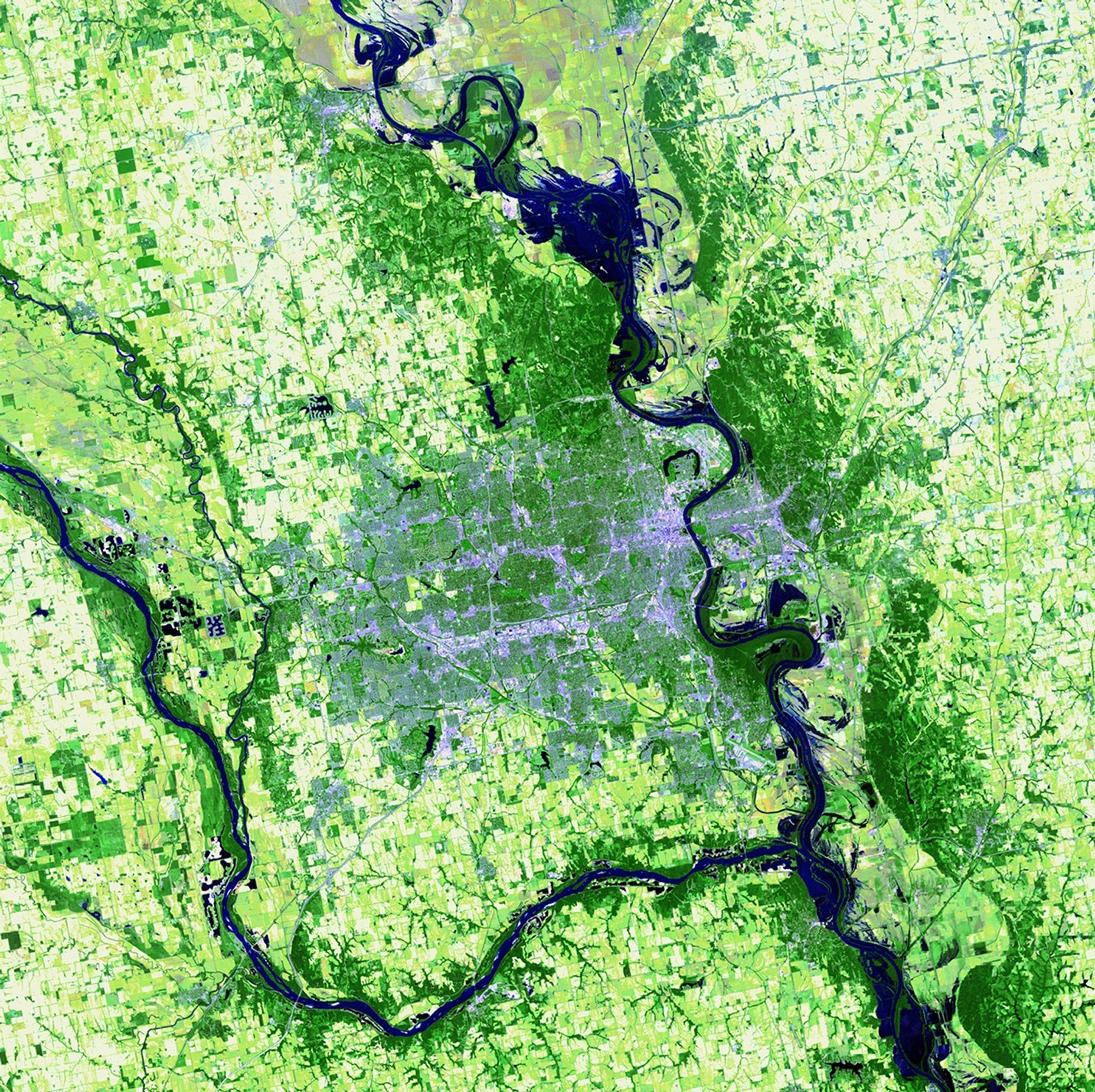 In the spring and summer of 2011, the Missouri River experienced extreme flooding. Record snowfall in the Rocky Mountains of Montana and Wyoming, along with near-record spring rainfall in central and eastern Montana, triggered dangerously high reservoir levels in Montana and the Dakotas. A record amount of water was released into the river to prevent overtopping of dams, which contributed to flooding downstream. Warm, dry weather has allowed the river to return to its banks, while cleanup continues on the highways and areas along the entire Missouri River. See also Flooding, Iowa.   Images taken by the Enhanced Thematic Mapper Plus sensor onboard Landsat 7. Source: U.S. Geological Survey (USGS) Landsat Missions Gallery, "Missouri River near Omaha, NE - one year after flooding," U.S. Department of the Interior / USGS and NASA.