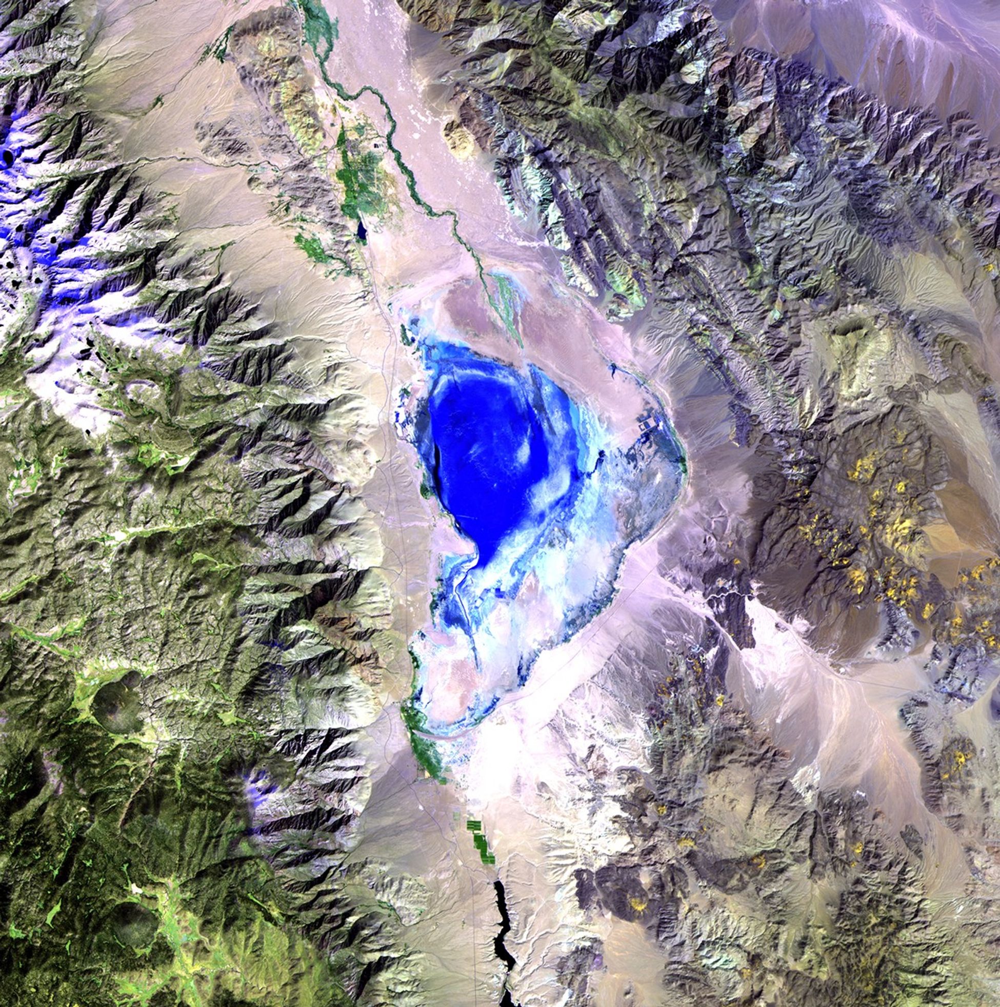 Owens Lake lies in the Owens Valley between the Sierra Nevada and Inyo Mountains, about 130 miles north of Los Angeles, California. For thousands of years, it was one of the most important stopover sites in the western U.S. for migrating waterfowl and shore birds. However, in the early 20th century, the lower Owens River, which fed the lake, was largely diverted to the Los Angeles aqueduct. Water from springs and artesian wells kept some of the lake alive, but toxic chemicals and dust impinged on the regional environment and disturbed the bird habitat. Beginning in 1999, a plan was put in place to restore the lake region and alleviate the dust build-up, using ponds, native grasses, gravel deposits and limited shallow flooding.   Images taken by the Thematic Mapper sensor onboard Landsat 5. Source: USGS Landsat Missions Gallery, "Owens Lake restoration," U.S. Department of the Interior / U.S. Geological Survey.