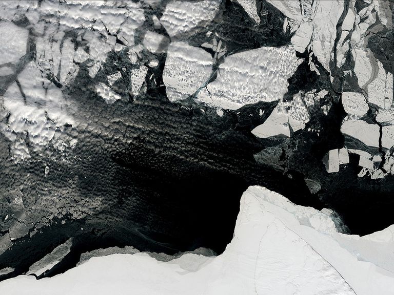 Ice in the Beaufort Sea, off the Arctic Ocean, suffered significant fracturing and breakup by mid-April in 2016, considerably earlier than the late-May period when this usually happens. NASA ice specialists attribute the change to unusually warm air temperatures during the first months of the year and to strong winds caused by a stalled high-pressure system over the area. The thicker, multi-year ice that once covered the region has largely given way to seasonal, first-year ice that is thinner, weaker and more easily broken up by strong winds.