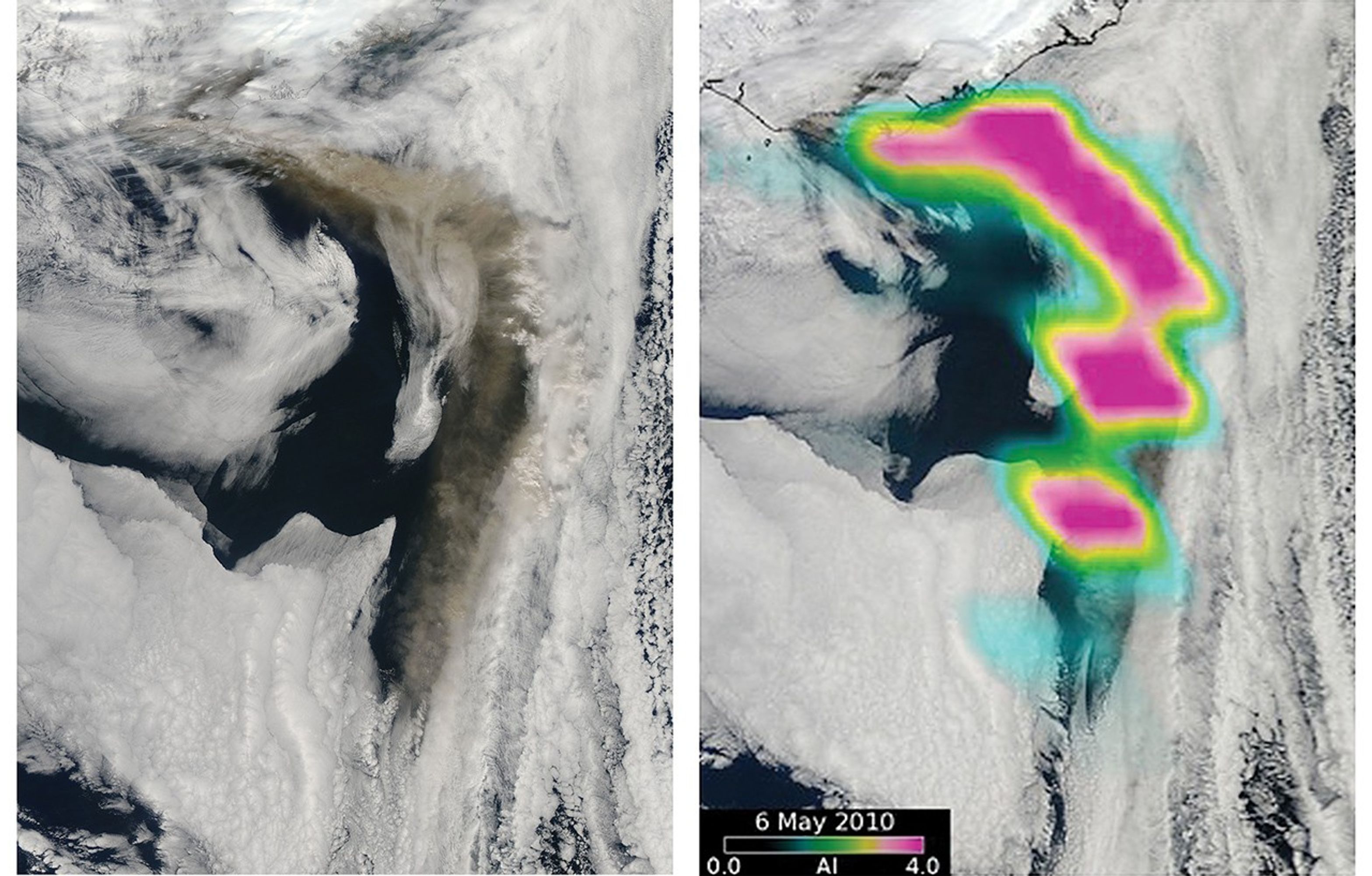 Eruption of Eyjafjallajökull Volcano, Iceland as seen by MODIS and OMI