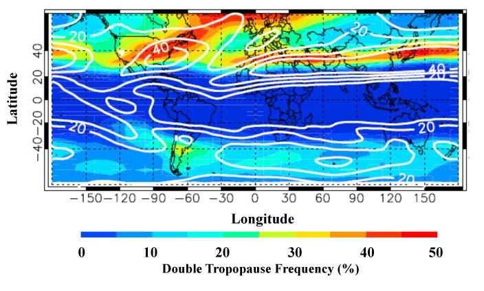 HIRDLS Double Tropopause Frequency (DJF)