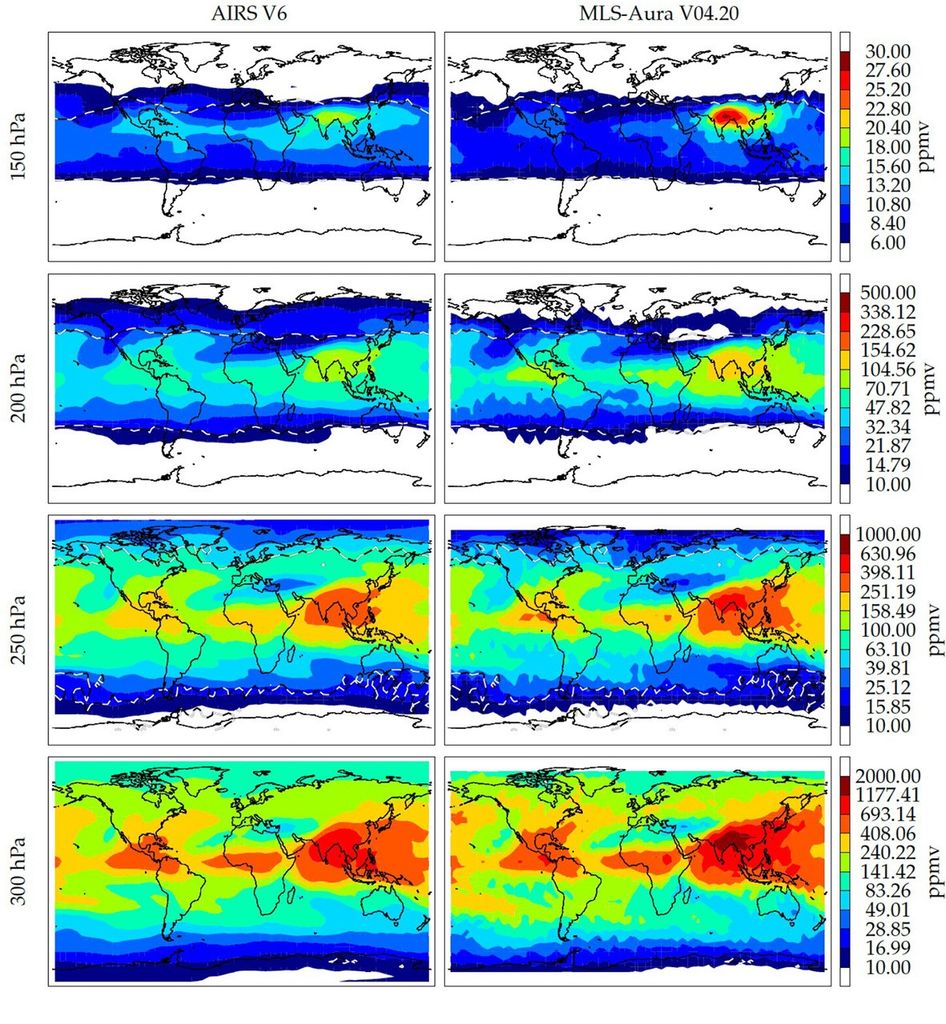 Gridded map comparison between MLS-Aura and AIRS during June-August 2012