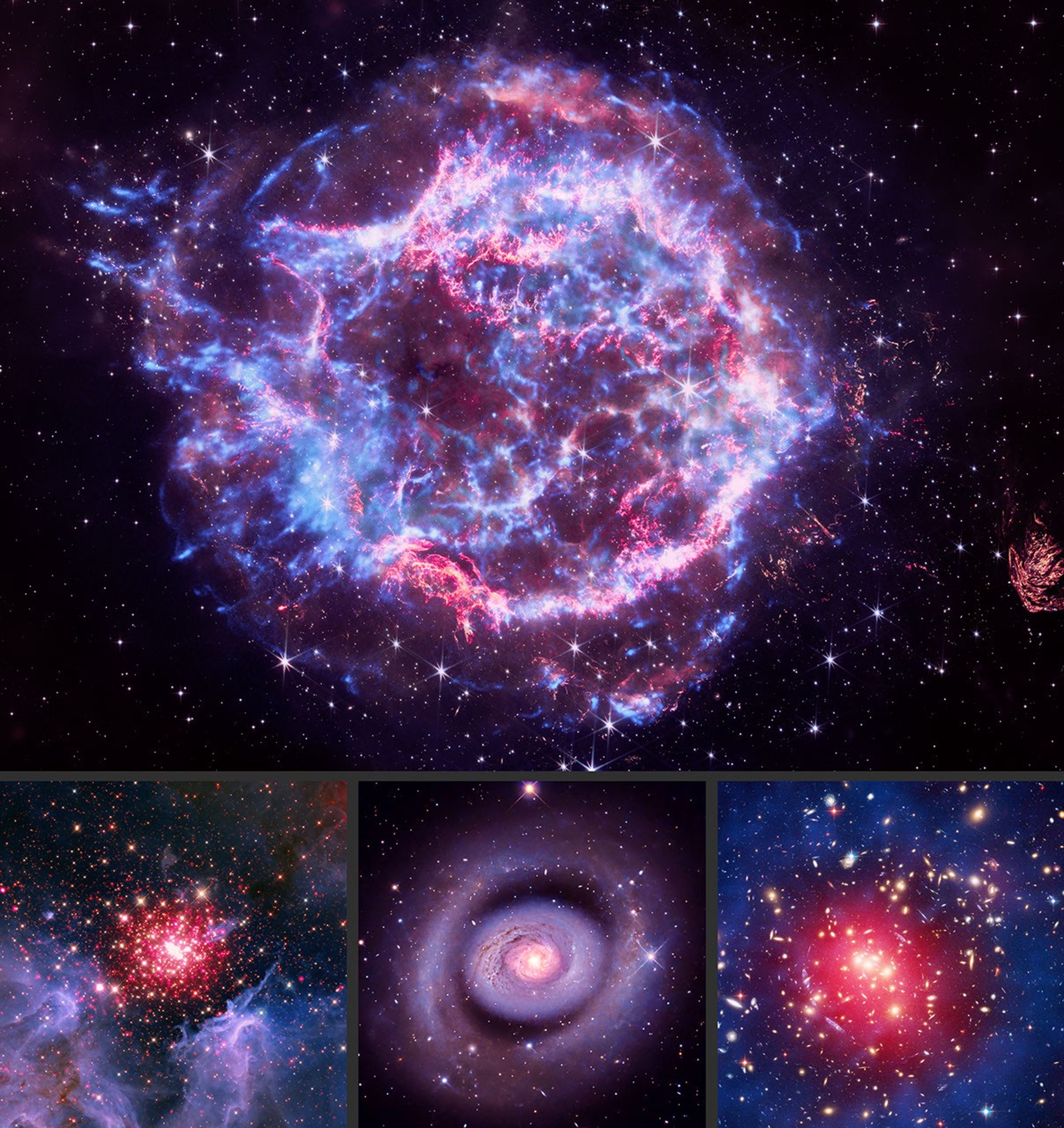 In celebration of the 250th birthday of the United States, NASA’s Chandra X-ray Observatory has unveiled four cosmic images rendered in red, white, and blue that represent the wonders of the universe that NASA explores.