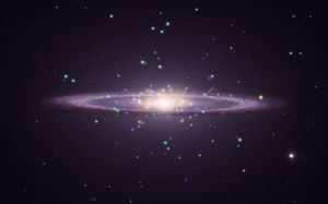Famous for its broad central bulge and dark outer dust ring, this galaxy sits at a nearly edge-on tilt to Earth. Chandra X-rays (cyan and orange) isolate compact point sources and hot gas in the galaxy's sprawling halo, merged with Hubble optical light (warm white) and Webb infrared vision (purple-red dust lane). Studying M104 may help bridge the gap between spirals and ellipticals, helping astronomers better understand how a galaxy's giant outer cloud of stars grows and ages alongside its inner disk.