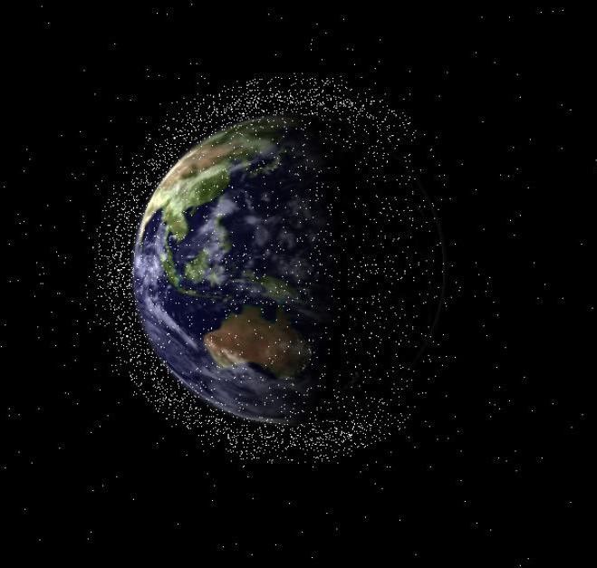 A color image of the Earth with satellites circling around it
