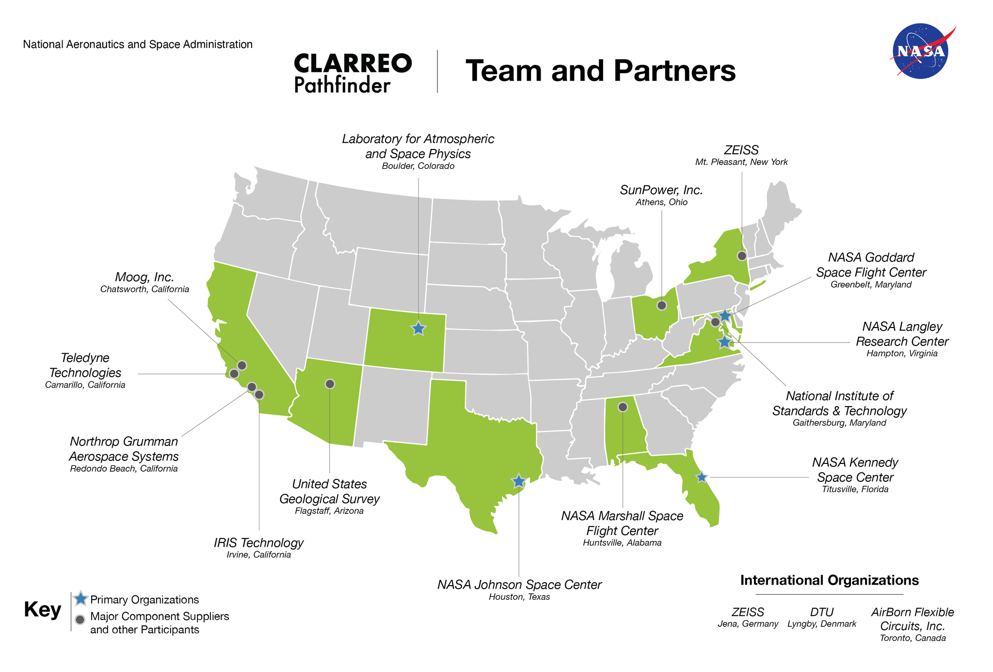 Map of CLARREO Pathfinder's Team & Partners