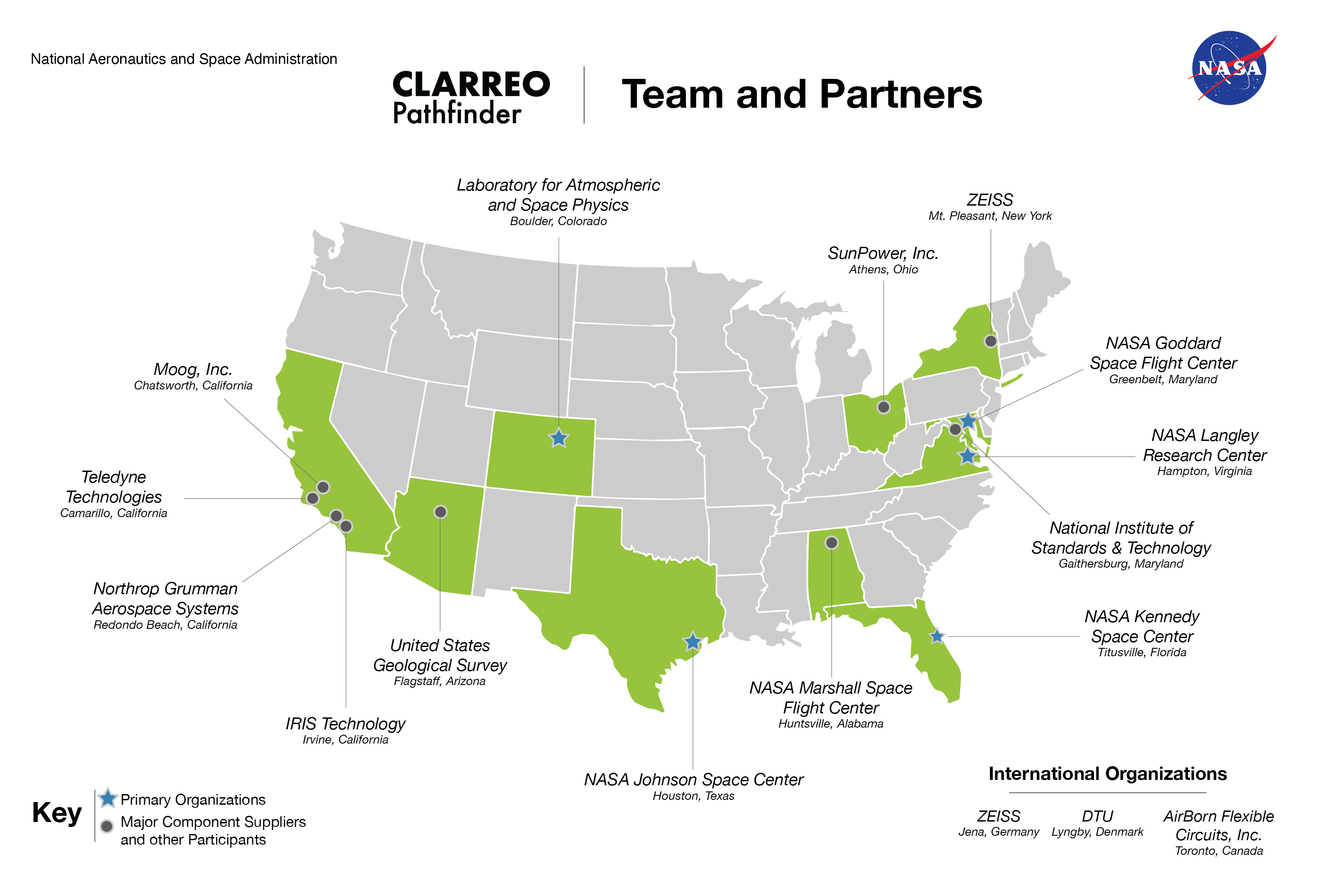 Map of CLARREO Pathfinder's Team & Partners