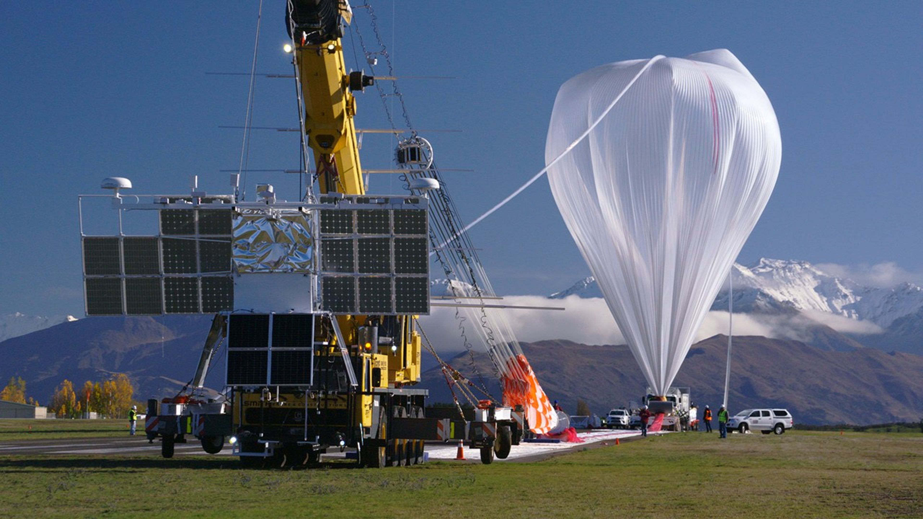 Photo of a scientific balloon inflating at  Wanaka Airport, New Zealand, on Tuesday, May 17