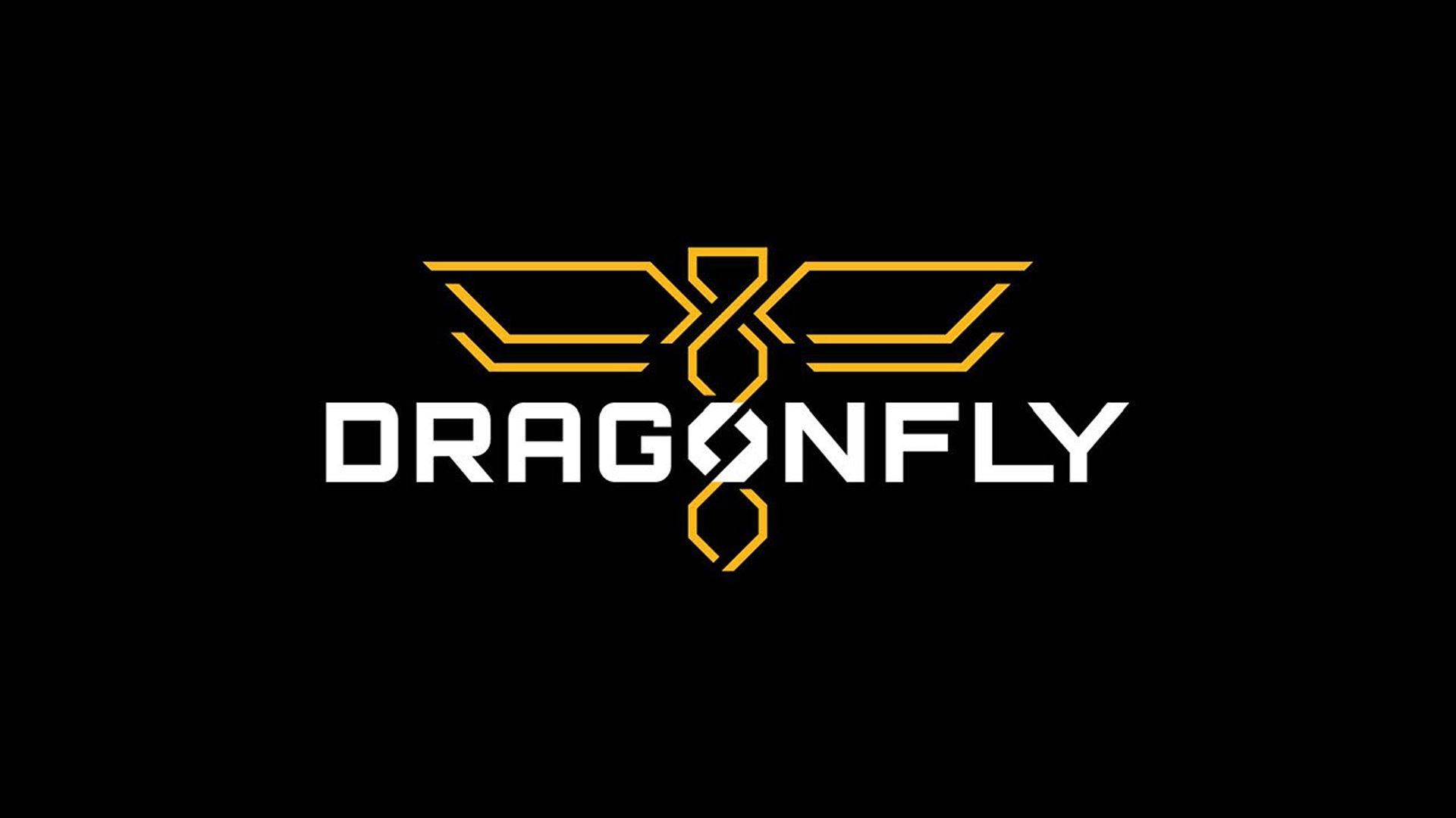 Mission logo with white stylized text and gold dragonfly against black background