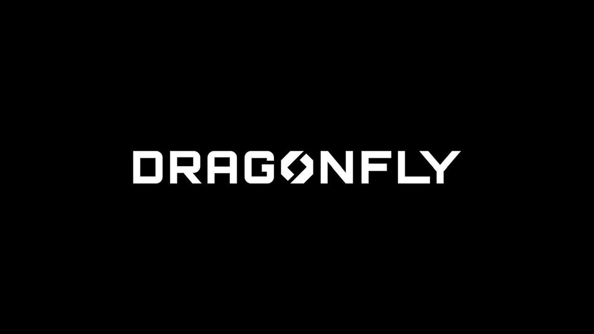 Stylized Dragonfly text in white on black background