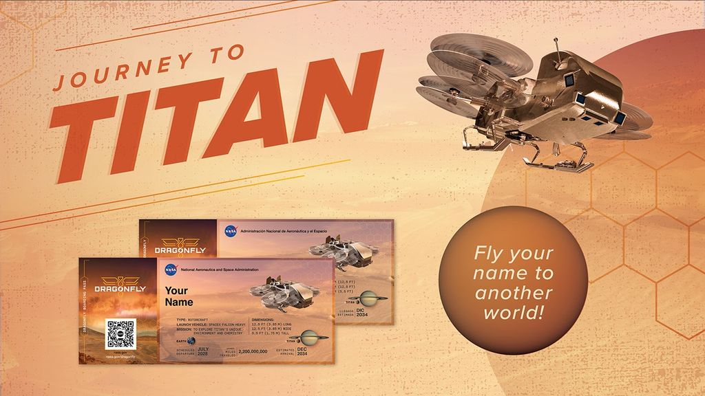 Graphic illustration of golden rotorcraft in motion with images of boarding passes against shades of orange background