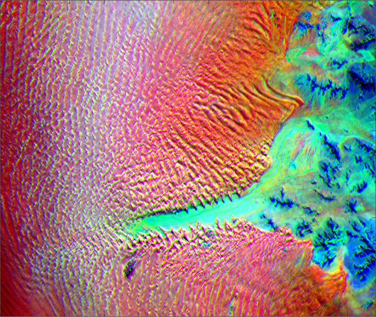 Aerial view of Namib desert in Infrared captured by ECOSTRESS