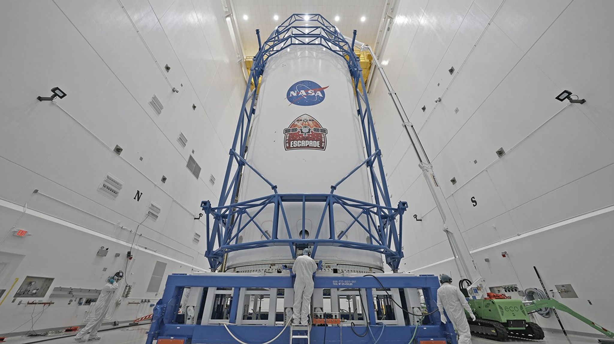 NASA's ESCAPADE encapsulated inside a payload fairing.