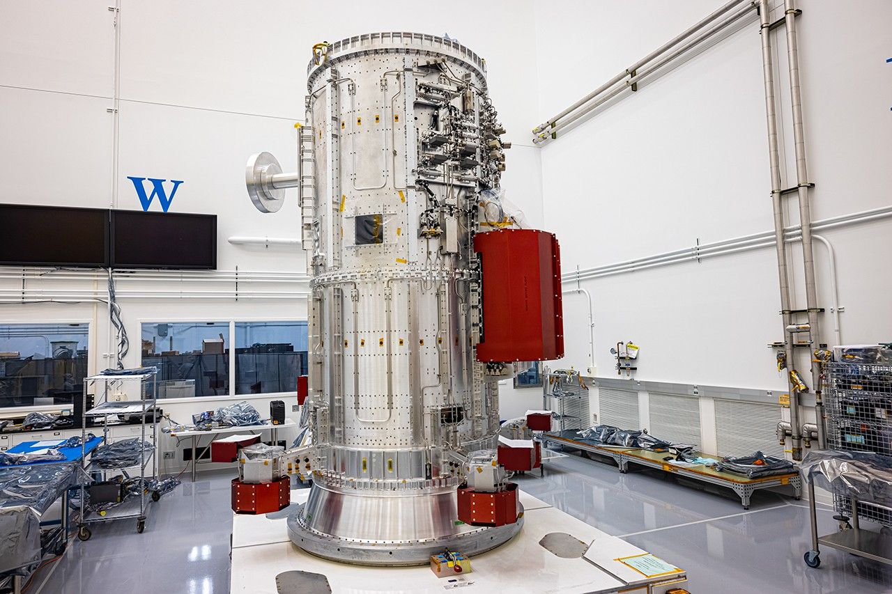 Europa Clipper's propulsion module sits in the cleanroom at the Johns Hopkins Applied Physics Laboratory