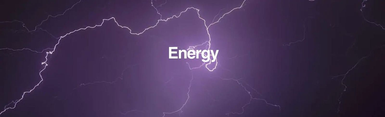 The word energy is superimposed on a background of arcing electricity.