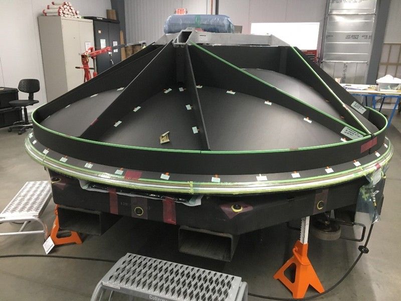 Europa Clipper’s bowl-shaped high-gain antenna faces down in this image.