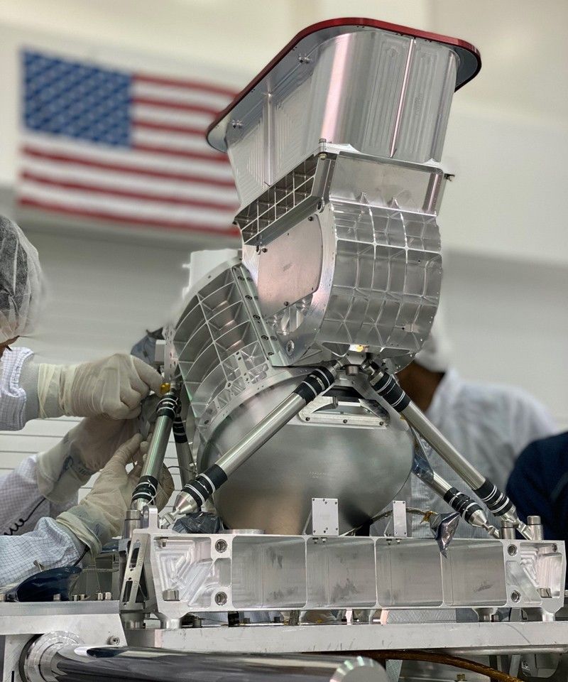 Shown is the flight model of Europa Clipper’s Mapping Imaging Spectrometer for Europa (MISE) instrument in a cleanroom at NASA’s Jet Propulsion Laboratory (JPL) in Southern California. MISE will map the distribution of ices, salts, organics, and the warmest hotspots on Europa. In collaboration with the spacecraft’s other instruments – particularly the visible light cameras and ice-penetrating radar – infrared maps from MISE will help scientists understand Europa’s geologic history, which is one of the key characteristics that will help scientists determine if Europa’s suspected ocean is suitable for life.