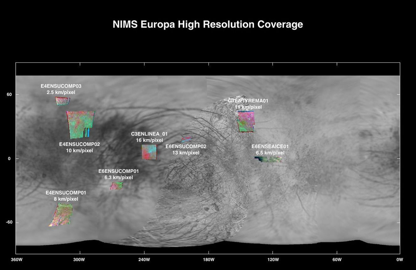 Small color-enhanced areas on a large black and white map.