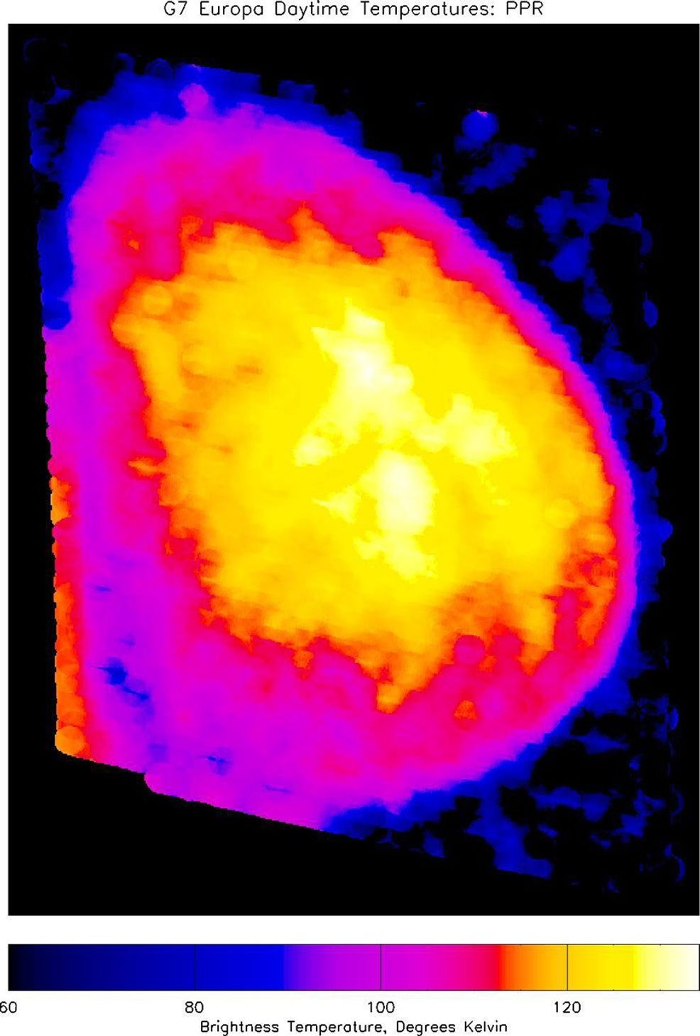 bright colors indicate temperatures on a curved surface