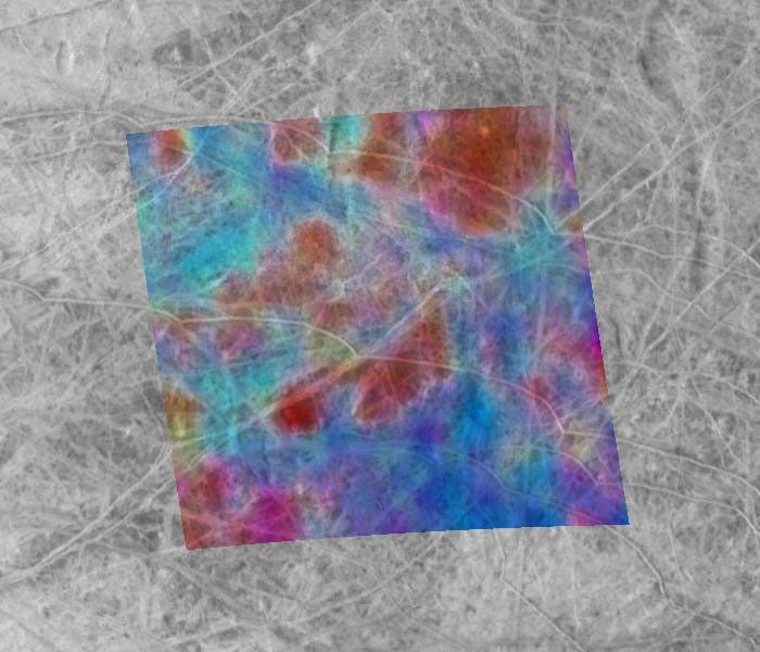 colors superimposed on black and white terrain that represent chemical compostion