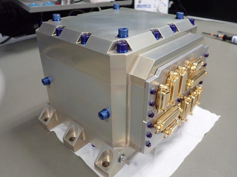 The dual electronics unit for Europa Clipper’s stellar reference unit (also called a star tracker) in a clean room at NASA’s Jet Propulsion Laboratory.
