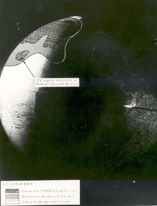 This cloud-cover image, prepared from meteorology charts, shows the area seen by the satellite television scanner.