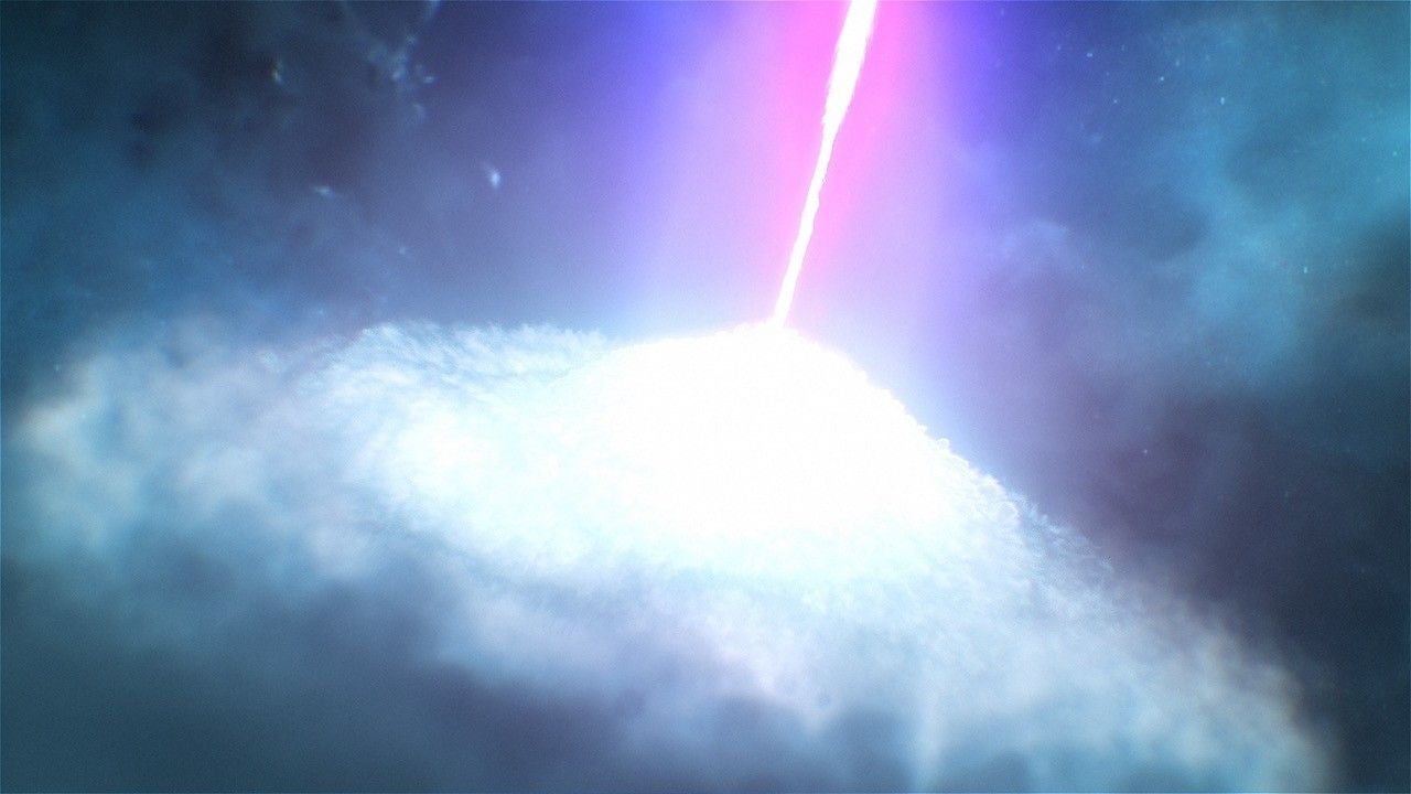 Artist's concept of a gamma-ray burst caused by a star merging with a black hole