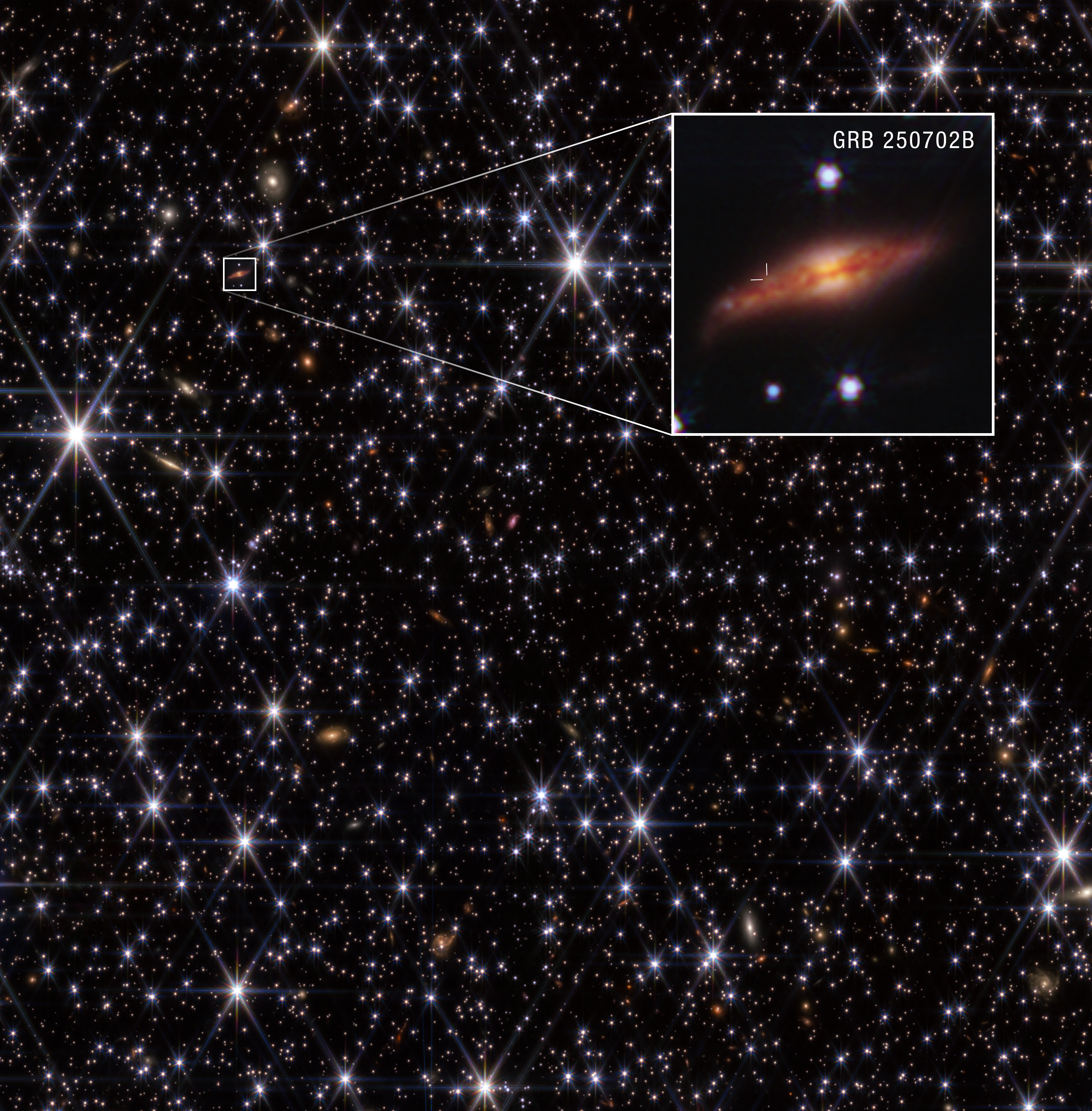Webb image of GRB 250702B's star field with host galaxy inset