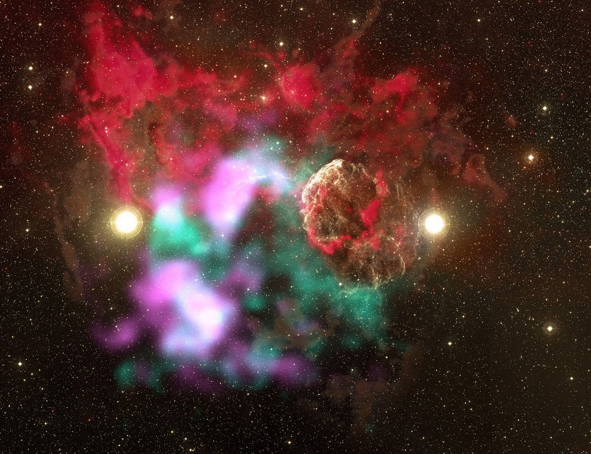 Multiwavelength composite showing high-energy light from the G189 supernova remnant