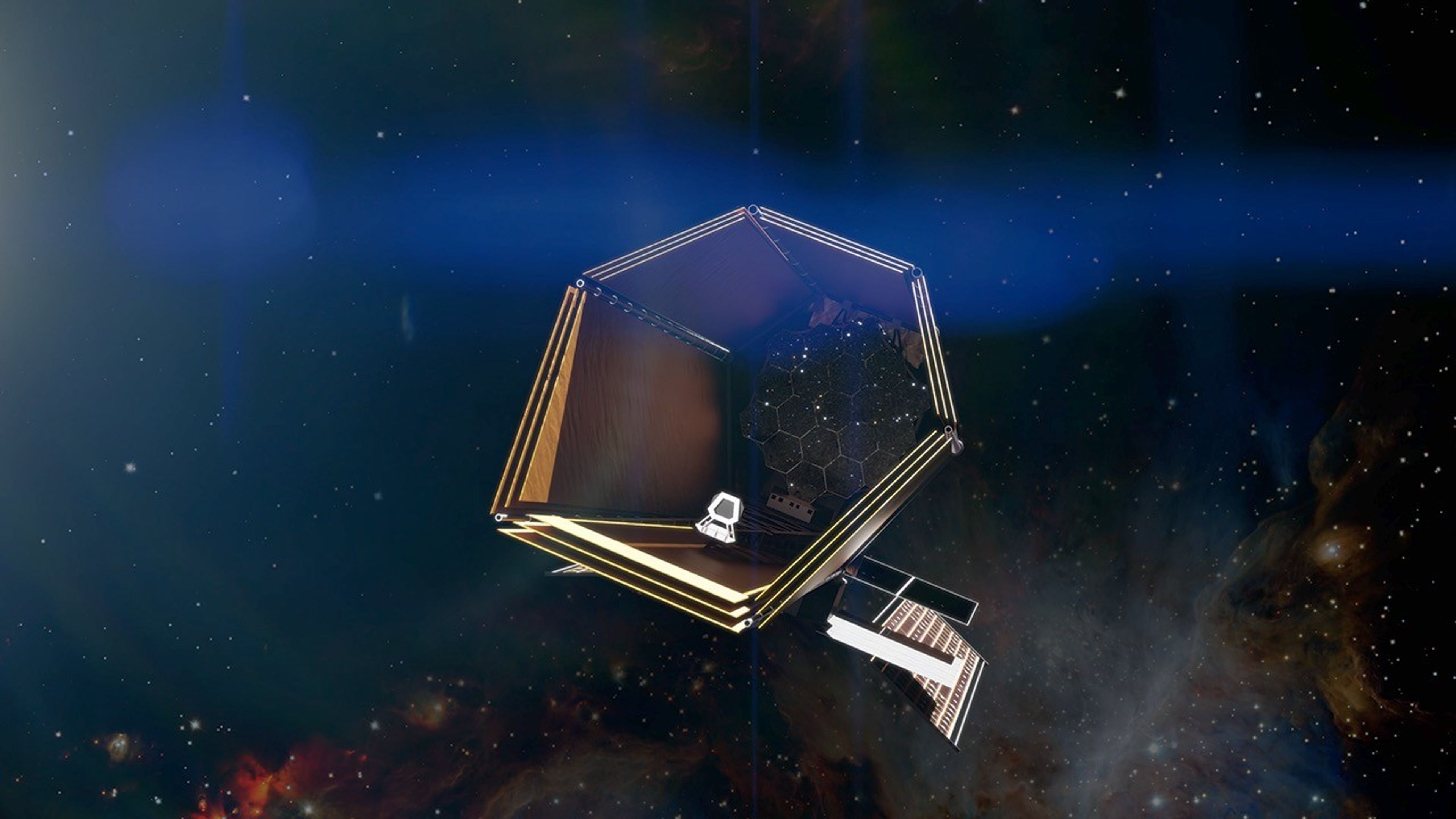 The Habitable Worlds Observatory floats in space.