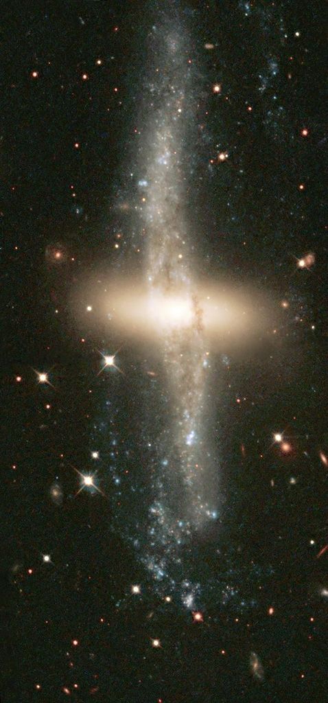 A disk of red stars ringed by dust, gas, and more stars.