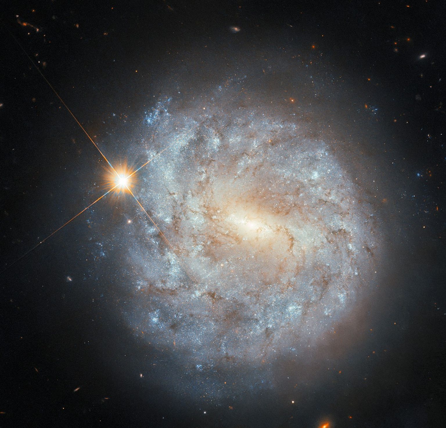 Hubble Face Hubble Sees a Spiral and a Star - NASA Science
