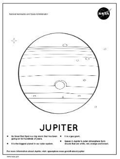 A line drawing of the planet Jupiter and its Great Red Spot ready for coloring.