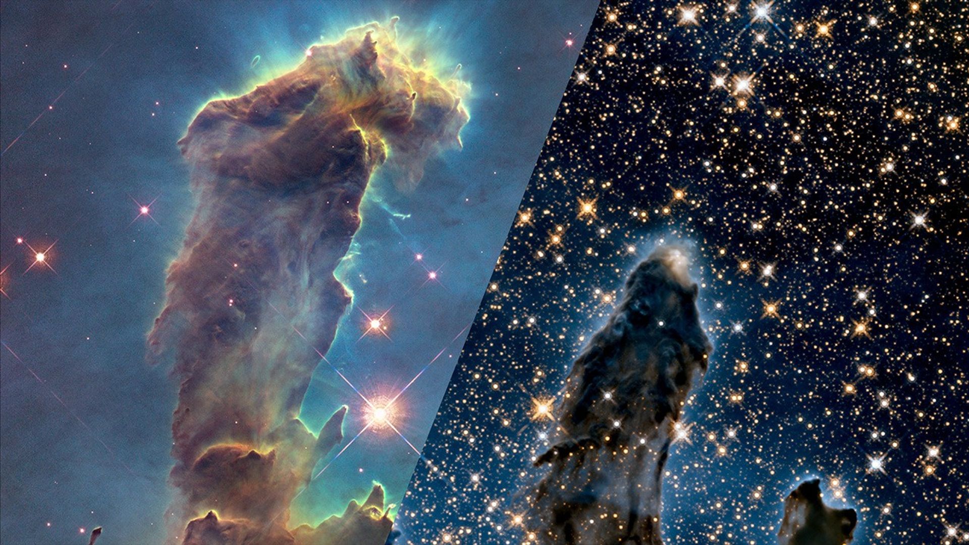 
			Pillars of Creation: Visible and Infrared Views - NASA Science			