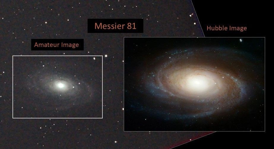 Left: amateur image, right: Hubble image of Messier 81