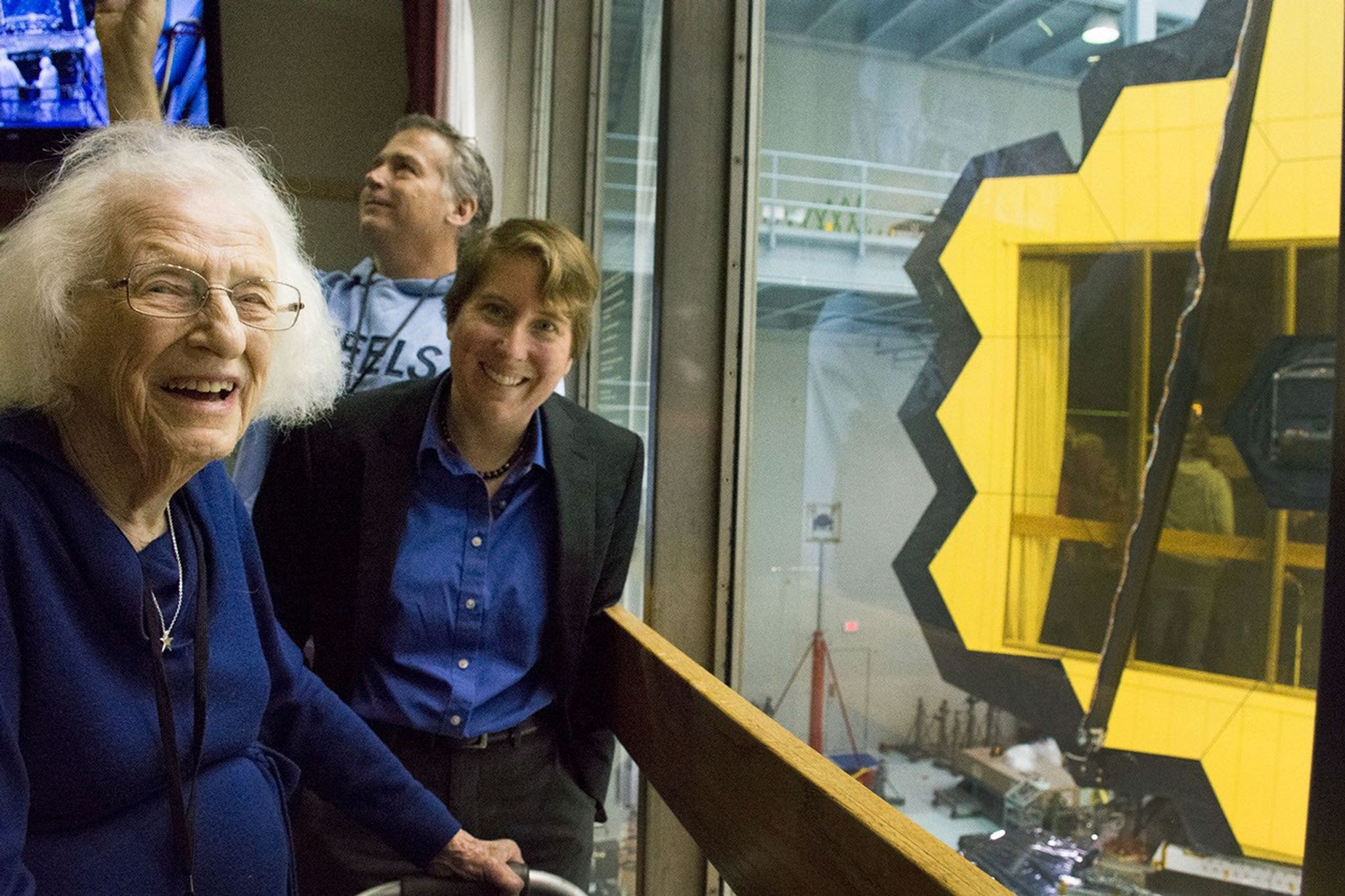 Dr. Roman and Dr. Rigby at the NASA GSFC Clean Room, where the James Webb Space Telescope is being assembled.