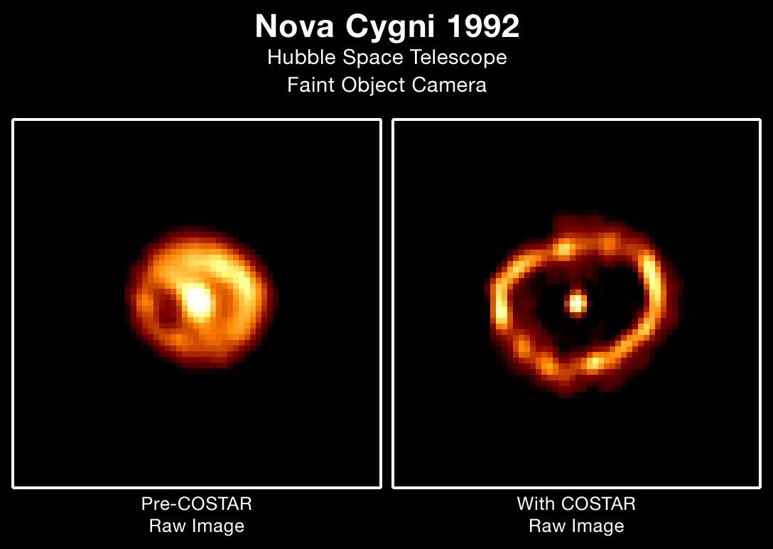 Images of Nova Cygni 1992 With Hubble's Old and New Optics