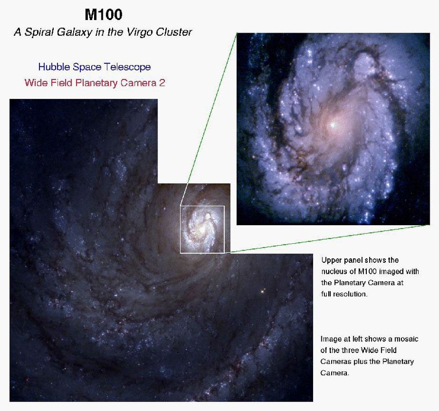 The Spiral Galaxy M100 as Seen With the Hubble's Improved Vision