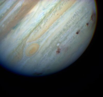 Color Image of Multiple P/Shoemaker-Levy 9 Comet Impacts on Jupiter